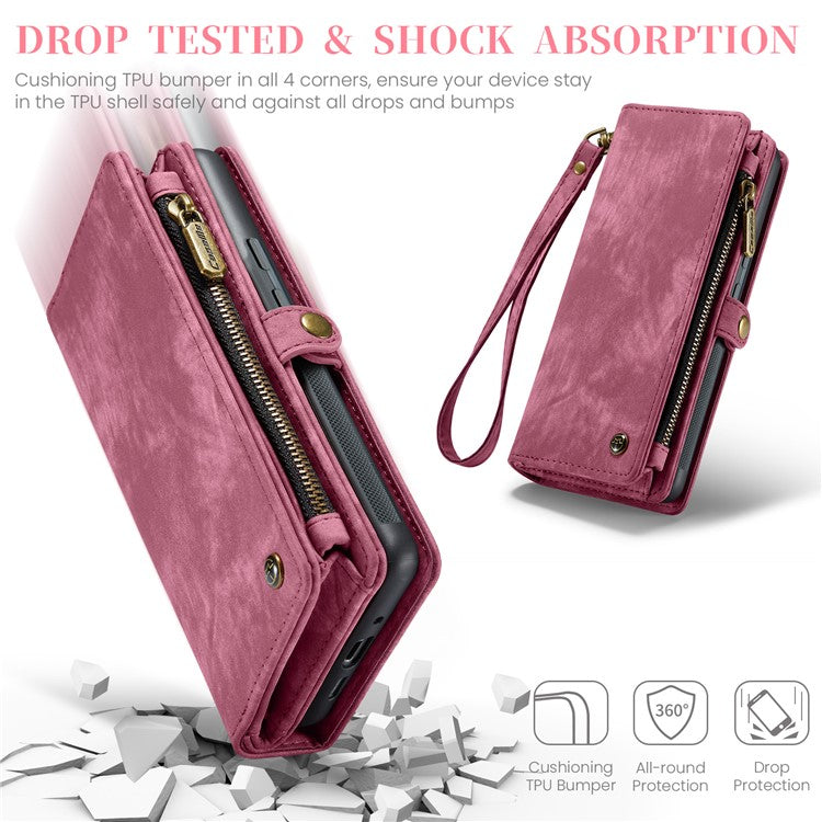 CASEME 008 Series for Google Pixel 9 Pro XL Case Leather Phone Cover Zipper Pocket Wallet - Red