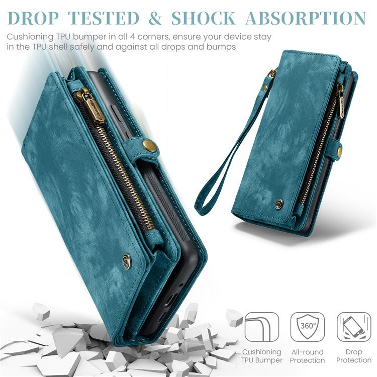 CASEME 008 Series for Google Pixel 9 / Pixel 9 Pro Case Leather Phone Cover Zipper Pocket Wallet - Blue