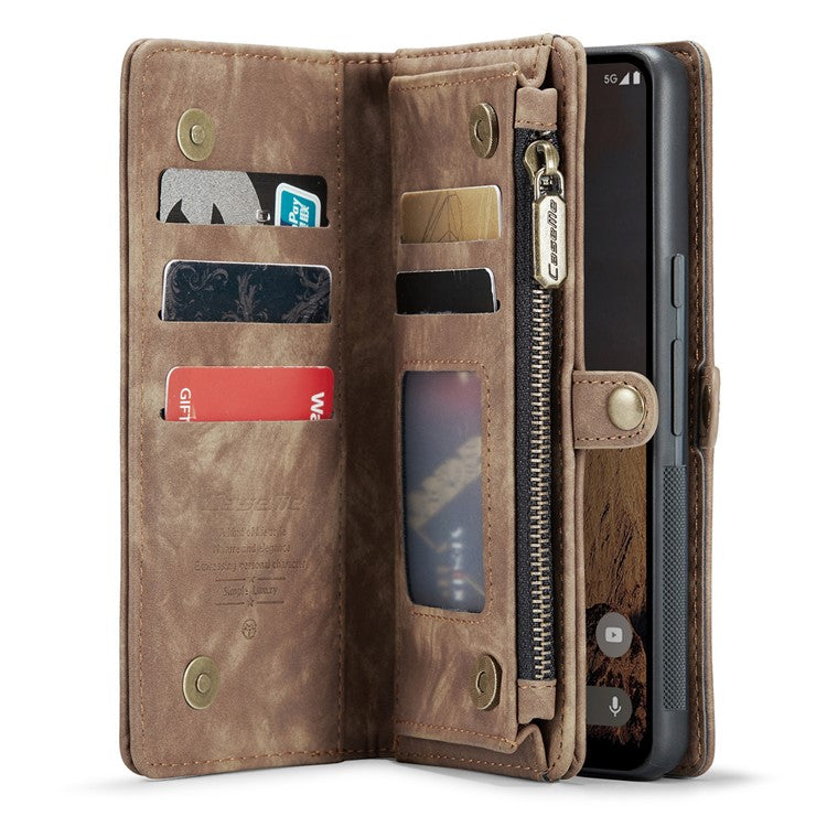 CASEME 008 Series for Google Pixel 9 / Pixel 9 Pro Case Leather Phone Cover Zipper Pocket Wallet - Brown