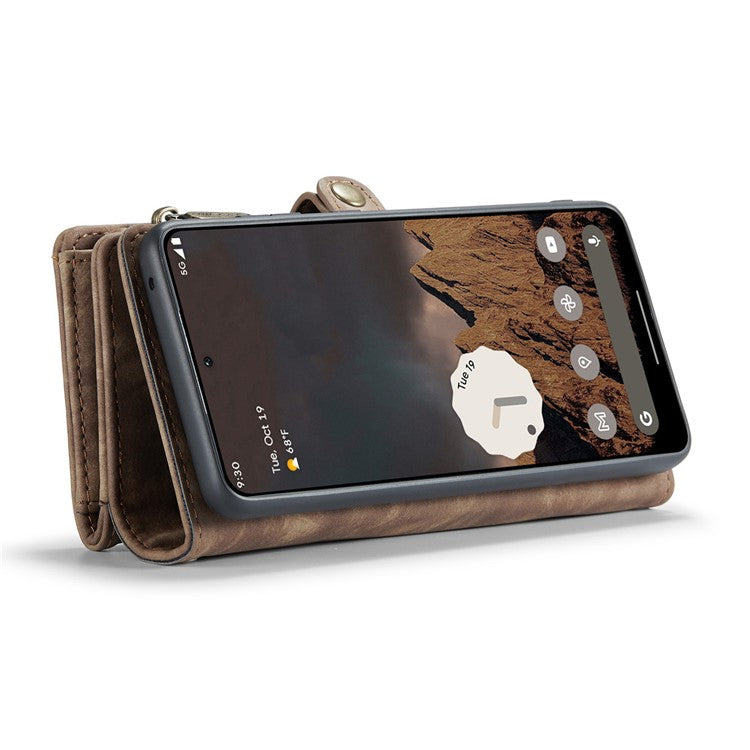 CASEME 008 Series for Google Pixel 9 / Pixel 9 Pro Case Leather Phone Cover Zipper Pocket Wallet - Brown