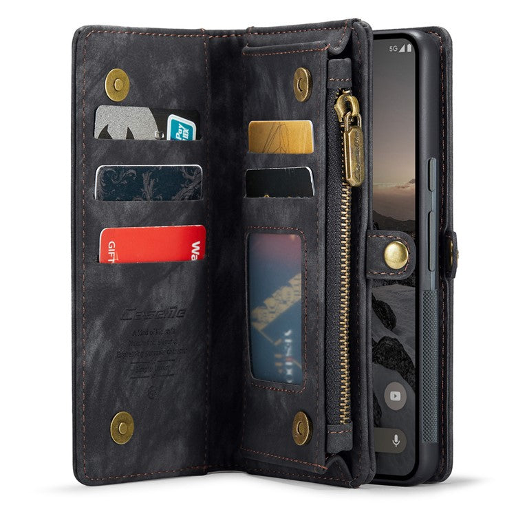 CASEME 008 Series for Google Pixel 9 / Pixel 9 Pro Case Leather Phone Cover Zipper Pocket Wallet - Black