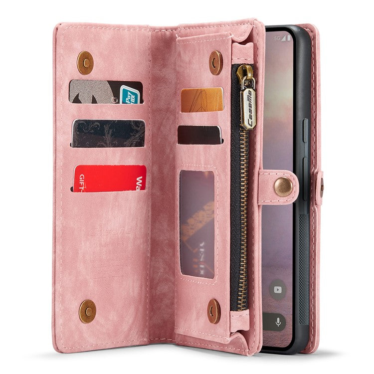 CASEME 008 Series for Google Pixel 9 / Pixel 9 Pro Case Leather Phone Cover Zipper Pocket Wallet - Pink