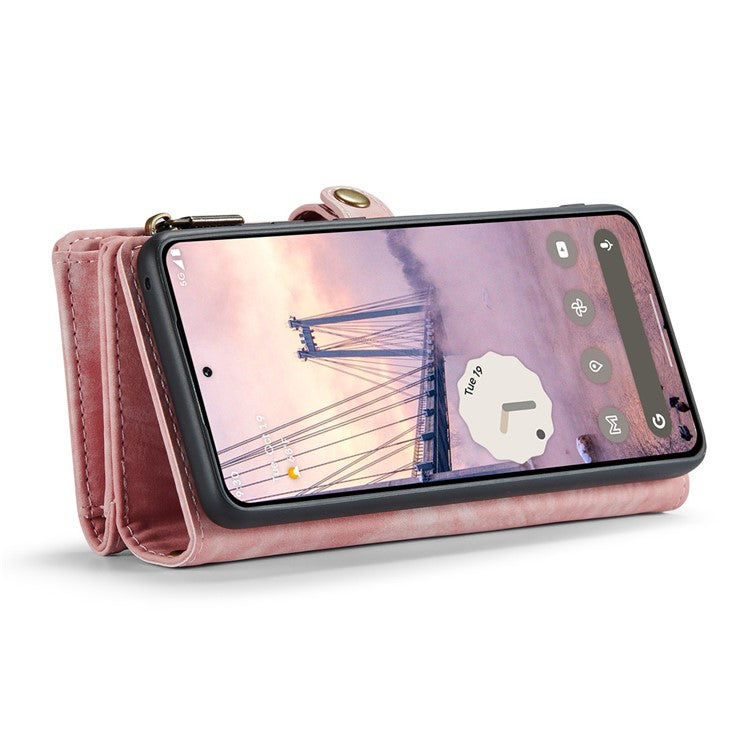 CASEME 008 Series for Google Pixel 9 / Pixel 9 Pro Case Leather Phone Cover Zipper Pocket Wallet - Pink