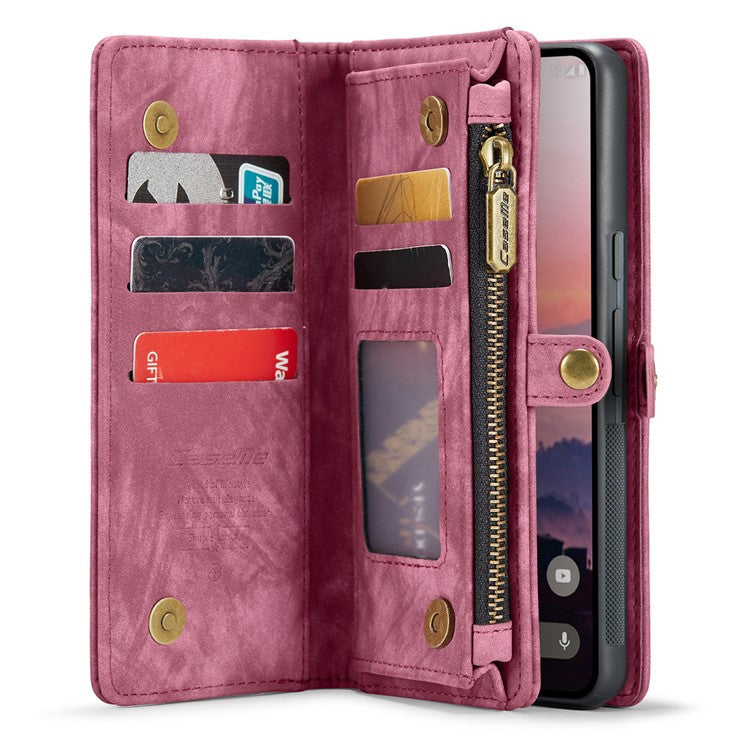 CASEME 008 Series for Google Pixel 9 / Pixel 9 Pro Case Leather Phone Cover Zipper Pocket Wallet - Red