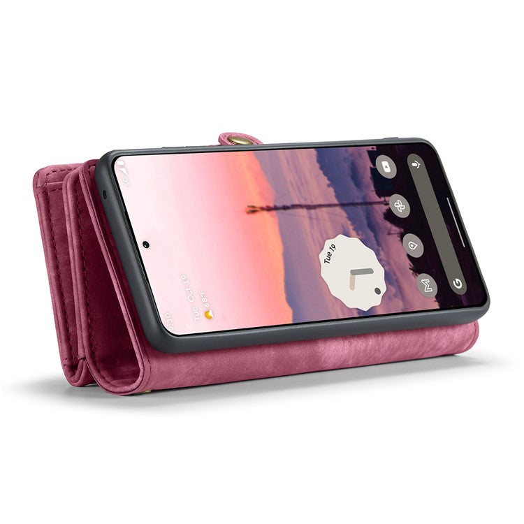 CASEME 008 Series for Google Pixel 9 / Pixel 9 Pro Case Leather Phone Cover Zipper Pocket Wallet - Red