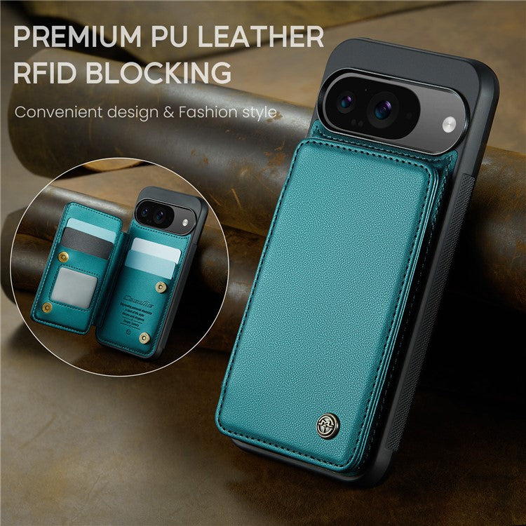CASEME C22 Series For Google Pixel 9 / Pixel 9 Pro Case Leather+TPU Cover RFID Blocking Card Slots - Green