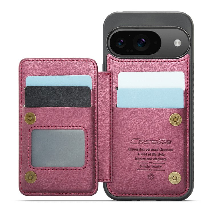CASEME C22 Series For Google Pixel 9 / Pixel 9 Pro Case Leather+TPU Cover RFID Blocking Card Slots - Red