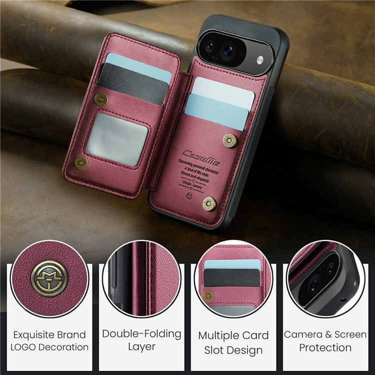CASEME C22 Series For Google Pixel 9 / Pixel 9 Pro Case Leather+TPU Cover RFID Blocking Card Slots - Red