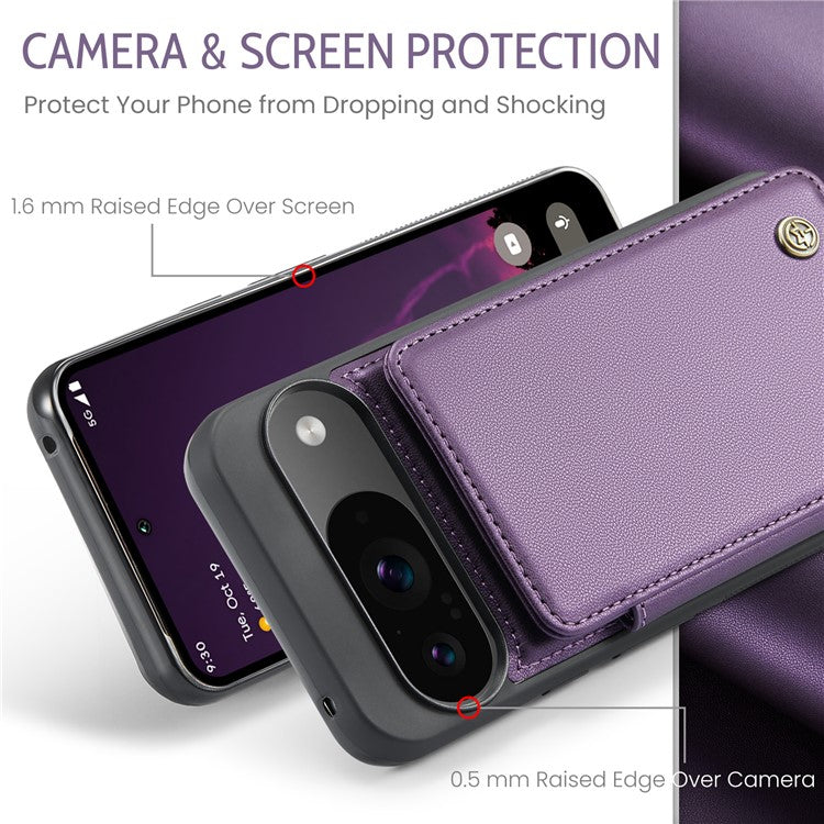 CASEME C22 Series For Google Pixel 9 / Pixel 9 Pro Case Leather+TPU Cover RFID Blocking Card Slots - Purple