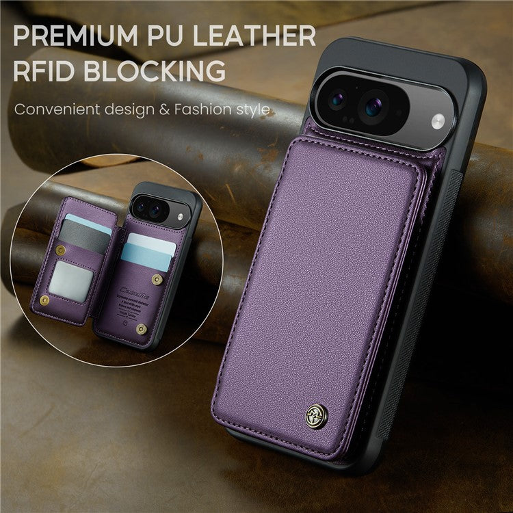CASEME C22 Series For Google Pixel 9 / Pixel 9 Pro Case Leather+TPU Cover RFID Blocking Card Slots - Purple