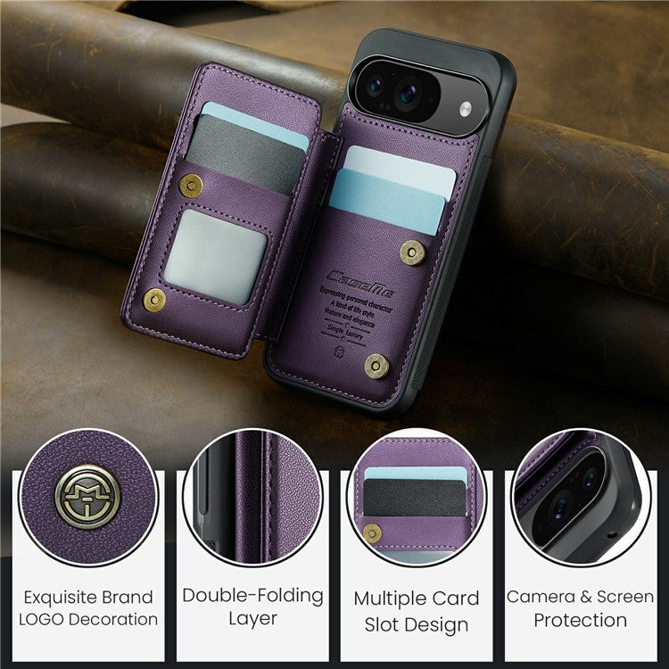 CASEME C22 Series For Google Pixel 9 / Pixel 9 Pro Case Leather+TPU Cover RFID Blocking Card Slots - Purple