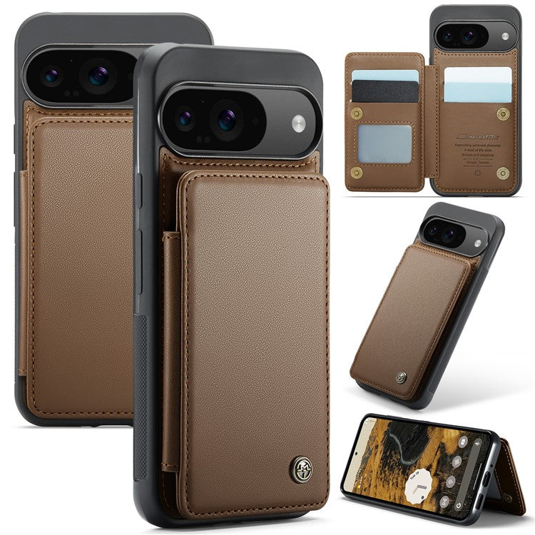 CASEME C22 Series For Google Pixel 9 / Pixel 9 Pro Case Leather+TPU Cover RFID Blocking Card Slots - Brown