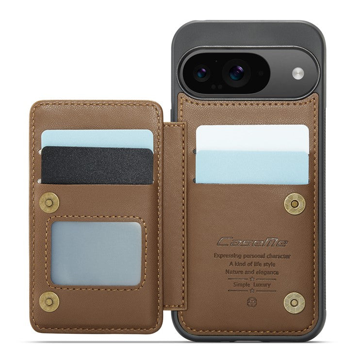 CASEME C22 Series For Google Pixel 9 / Pixel 9 Pro Case Leather+TPU Cover RFID Blocking Card Slots - Brown