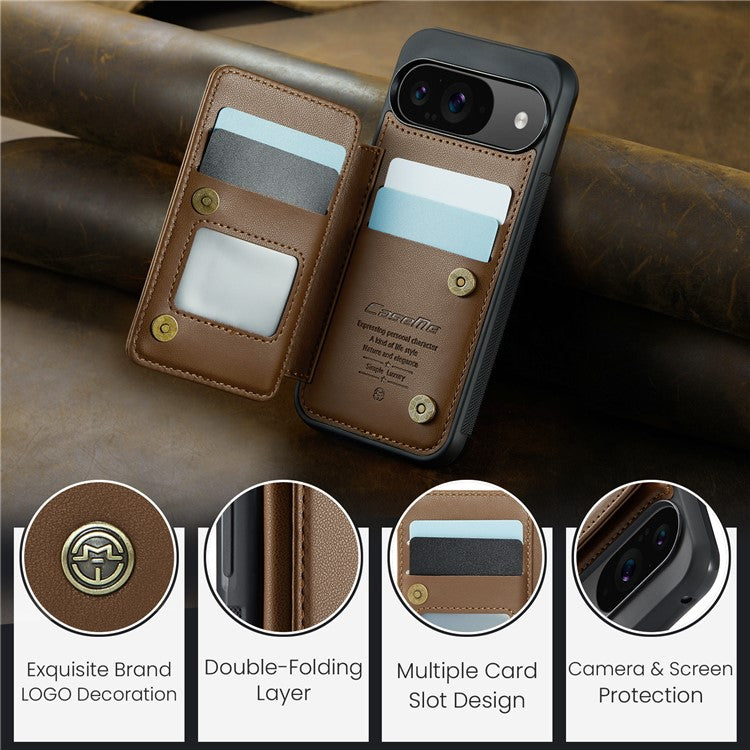 CASEME C22 Series For Google Pixel 9 / Pixel 9 Pro Case Leather+TPU Cover RFID Blocking Card Slots - Brown