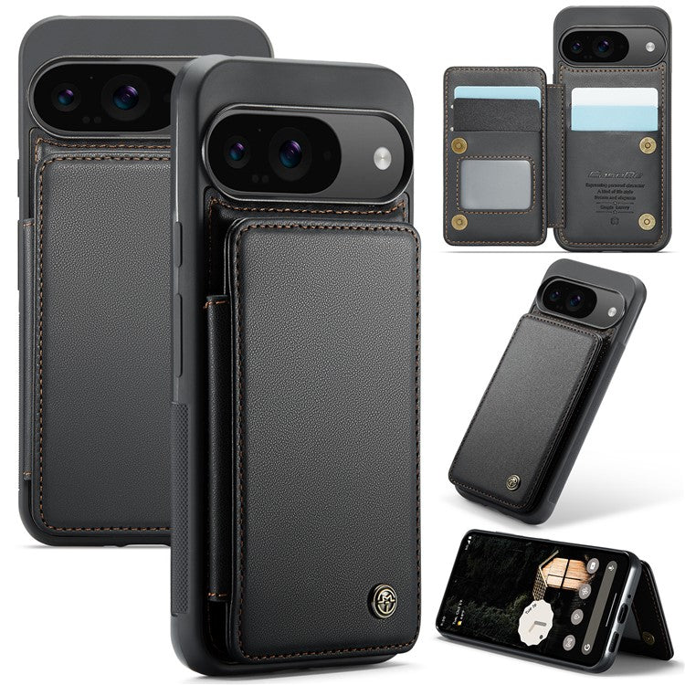 CASEME C22 Series For Google Pixel 9 / Pixel 9 Pro Case Leather+TPU Cover RFID Blocking Card Slots - Black