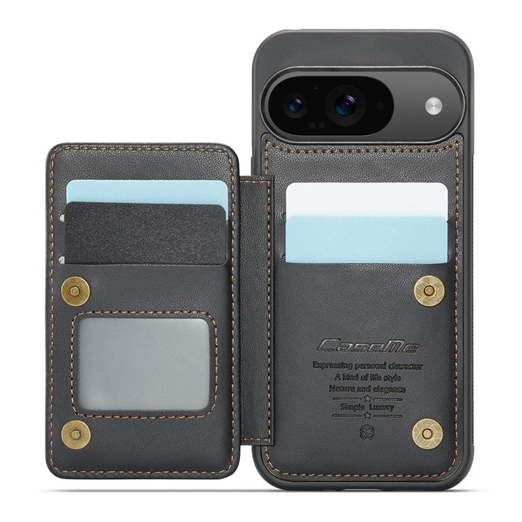 CASEME C22 Series For Google Pixel 9 / Pixel 9 Pro Case Leather+TPU Cover RFID Blocking Card Slots - Black