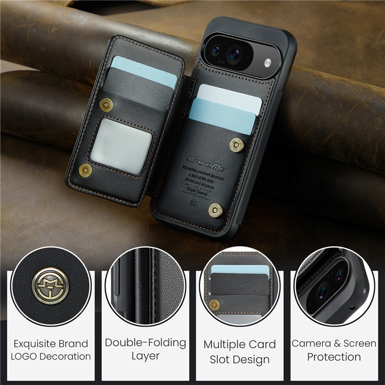 CASEME C22 Series For Google Pixel 9 / Pixel 9 Pro Case Leather+TPU Cover RFID Blocking Card Slots - Black