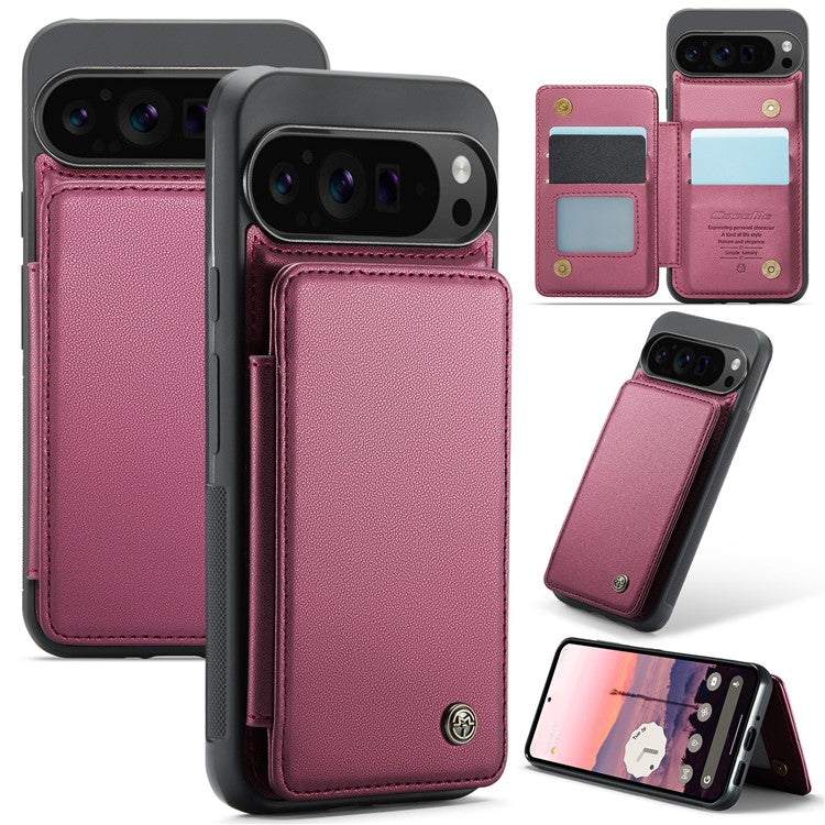 CASEME C22 Series For Google Pixel 9 Pro XL Case Leather+TPU Cover RFID Blocking Card Slots - Red