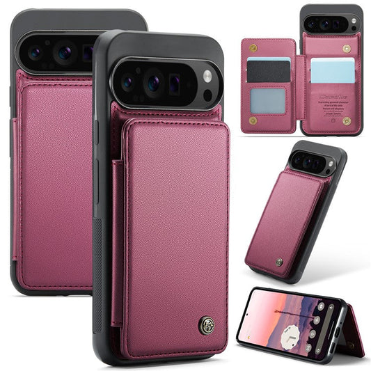 CASEME C22 Series For Google Pixel 9 Pro XL Case Leather+TPU Cover RFID Blocking Card Slots - Red