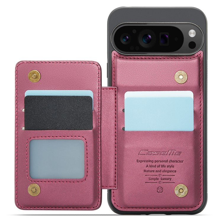 CASEME C22 Series For Google Pixel 9 Pro XL Case Leather+TPU Cover RFID Blocking Card Slots - Red