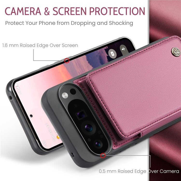 CASEME C22 Series For Google Pixel 9 Pro XL Case Leather+TPU Cover RFID Blocking Card Slots - Red