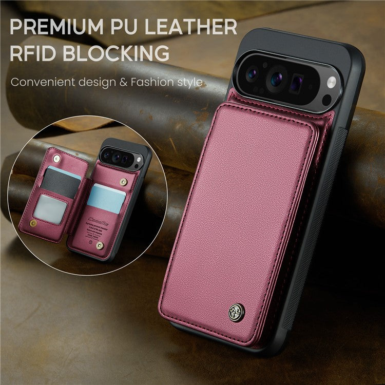CASEME C22 Series For Google Pixel 9 Pro XL Case Leather+TPU Cover RFID Blocking Card Slots - Red