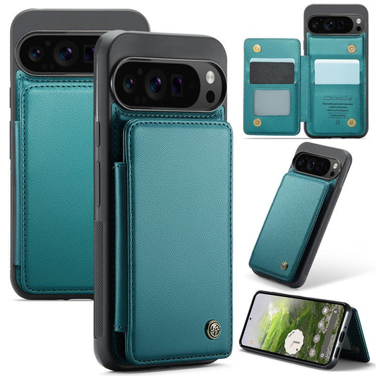 CASEME C22 Series For Google Pixel 9 Pro XL Case Leather+TPU Cover RFID Blocking Card Slots - Green