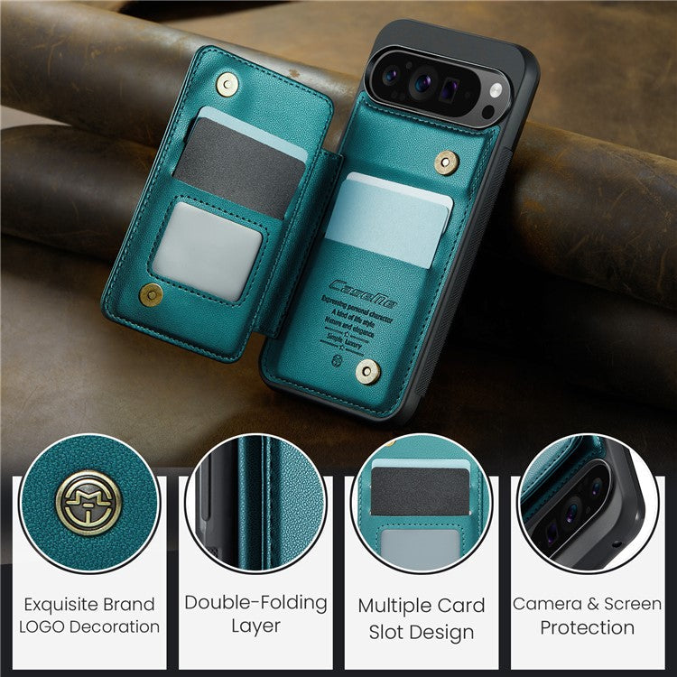CASEME C22 Series For Google Pixel 9 Pro XL Case Leather+TPU Cover RFID Blocking Card Slots - Green