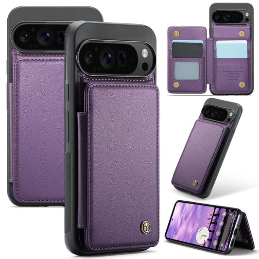 CASEME C22 Series For Google Pixel 9 Pro XL Case Leather+TPU Cover RFID Blocking Card Slots - Purple