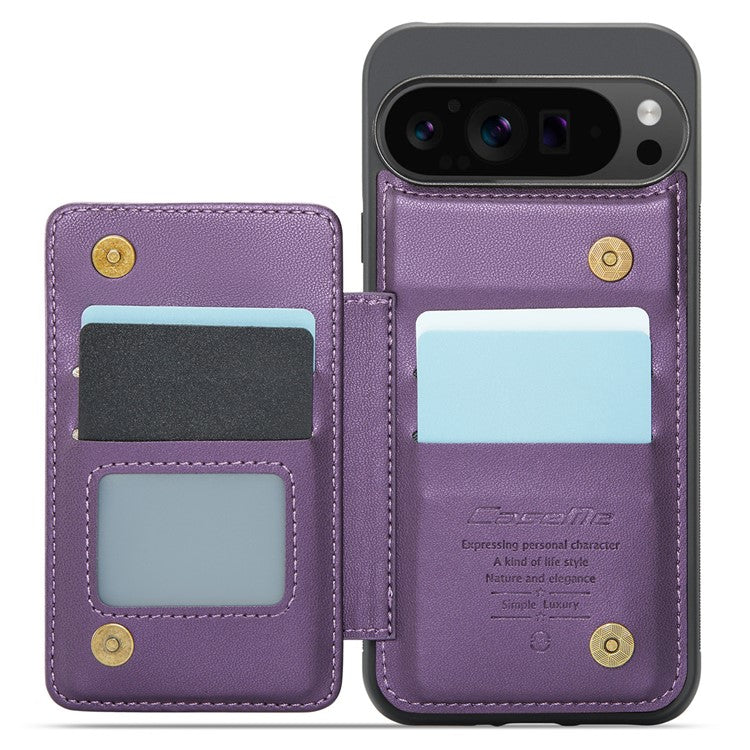 CASEME C22 Series For Google Pixel 9 Pro XL Case Leather+TPU Cover RFID Blocking Card Slots - Purple