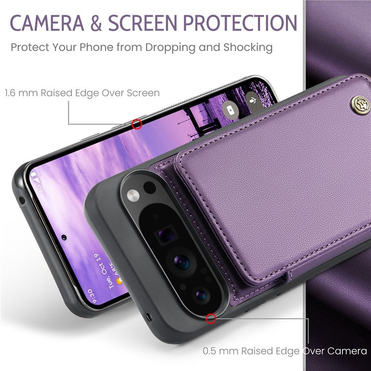 CASEME C22 Series For Google Pixel 9 Pro XL Case Leather+TPU Cover RFID Blocking Card Slots - Purple