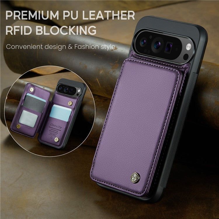 CASEME C22 Series For Google Pixel 9 Pro XL Case Leather+TPU Cover RFID Blocking Card Slots - Purple