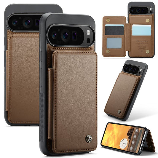 CASEME C22 Series For Google Pixel 9 Pro XL Case Leather+TPU Cover RFID Blocking Card Slots - Brown
