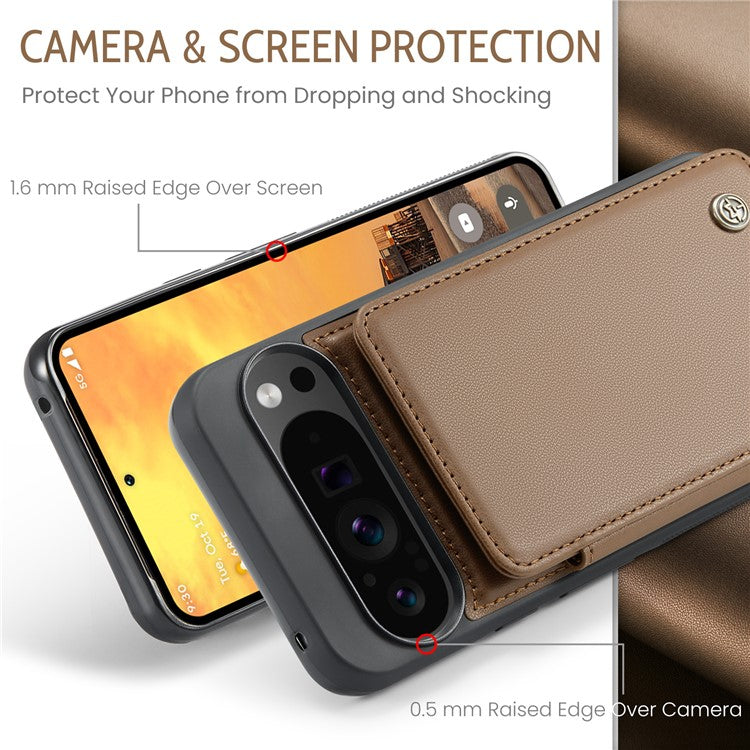 CASEME C22 Series For Google Pixel 9 Pro XL Case Leather+TPU Cover RFID Blocking Card Slots - Brown