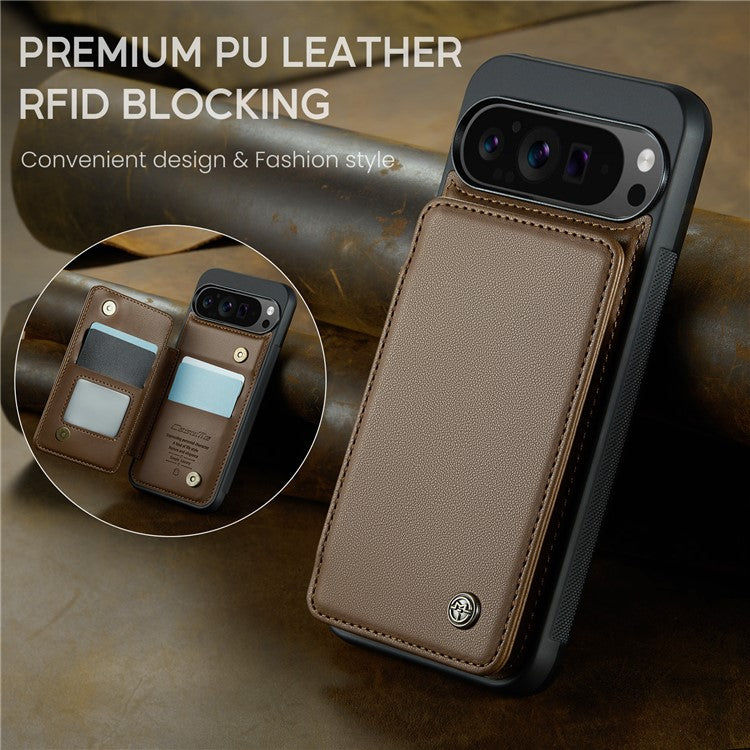 CASEME C22 Series For Google Pixel 9 Pro XL Case Leather+TPU Cover RFID Blocking Card Slots - Brown