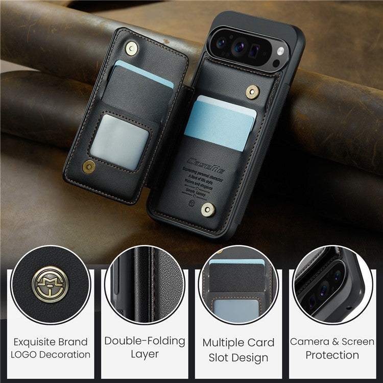 CASEME C22 Series For Google Pixel 9 Pro XL Case Leather+TPU Cover RFID Blocking Card Slots - Black