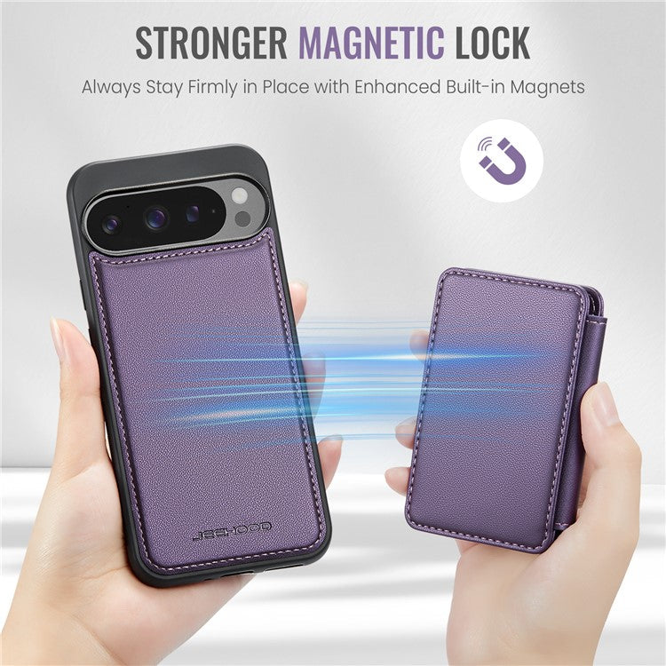 JEEHOOD J05 For Google Pixel 9 Pro XL Case Card Holder Kickstand Leather+TPU Phone Cover - Purple