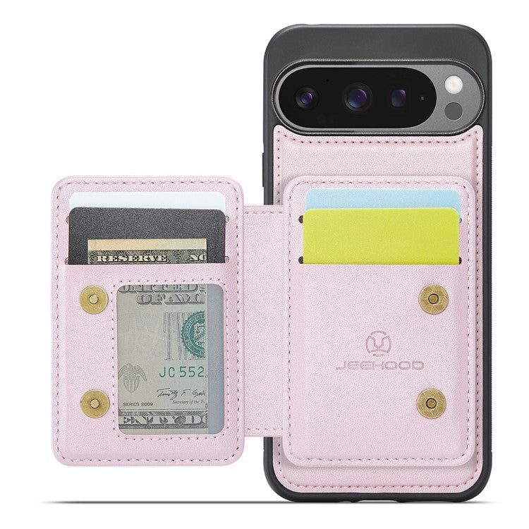 JEEHOOD J05 For Google Pixel 9 Pro XL Case Card Holder Kickstand Leather+TPU Phone Cover - Pink