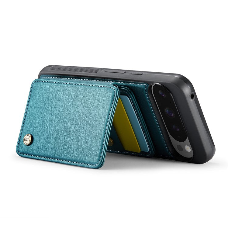 JEEHOOD J05 For Google Pixel 9 Pro XL Case Card Holder Kickstand Leather+TPU Phone Cover - Cyan