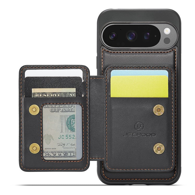 JEEHOOD J05 For Google Pixel 9 Pro XL Case Card Holder Kickstand Leather+TPU Phone Cover - Black