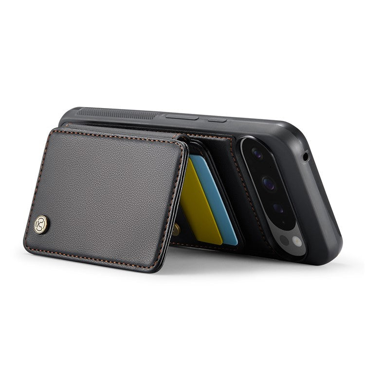 JEEHOOD J05 For Google Pixel 9 Pro XL Case Card Holder Kickstand Leather+TPU Phone Cover - Black