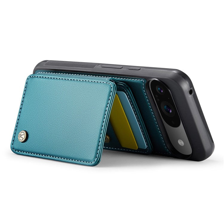 JEEHOOD J05 For Google Pixel 9 / Pixel 9 Pro Case Card Holder Kickstand Leather+TPU Phone Cover - Cyan