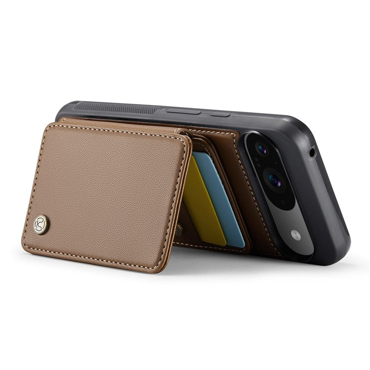 JEEHOOD J05 For Google Pixel 9 / Pixel 9 Pro Case Card Holder Kickstand Leather+TPU Phone Cover - Brown