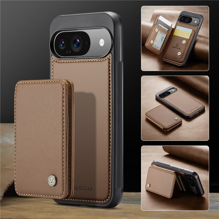 JEEHOOD J05 For Google Pixel 9 / Pixel 9 Pro Case Card Holder Kickstand Leather+TPU Phone Cover - Brown