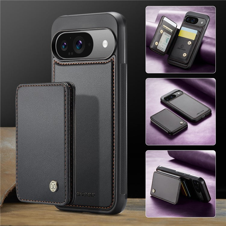 JEEHOOD J05 For Google Pixel 9 / Pixel 9 Pro Case Card Holder Kickstand Leather+TPU Phone Cover - Black