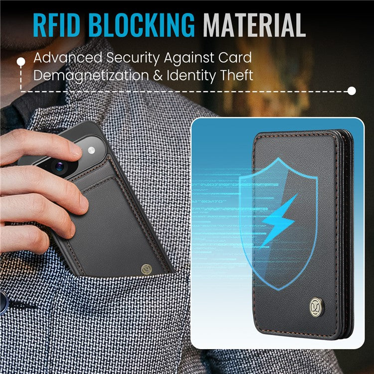 JEEHOOD J05 For Google Pixel 9 / Pixel 9 Pro Case Card Holder Kickstand Leather+TPU Phone Cover - Black