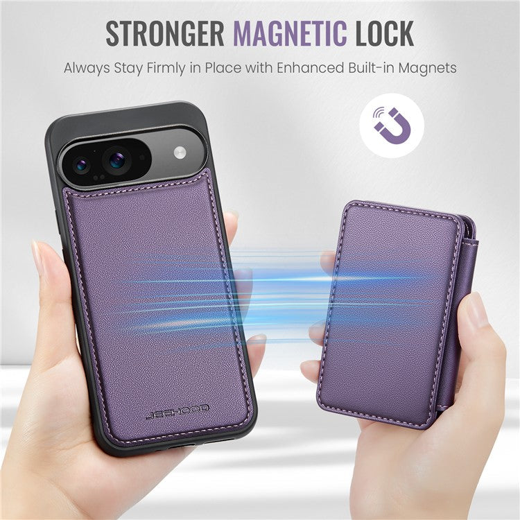 JEEHOOD J05 For Google Pixel 9 / Pixel 9 Pro Case Card Holder Kickstand Leather+TPU Phone Cover - Purple