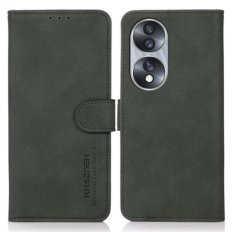 KHAZNEH For Honor 70 5G Textured PU Leather Phone Full Protection Case Magnetic Clasp Stand Wallet Cover - Green