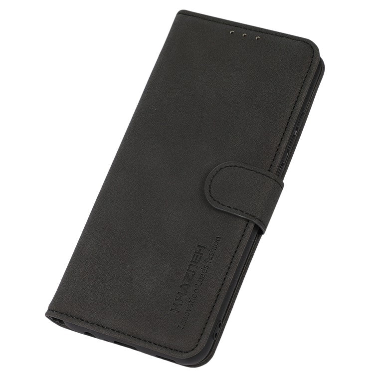 KHAZNEH For Honor 70 5G Textured PU Leather Phone Full Protection Case Magnetic Clasp Stand Wallet Cover - Black
