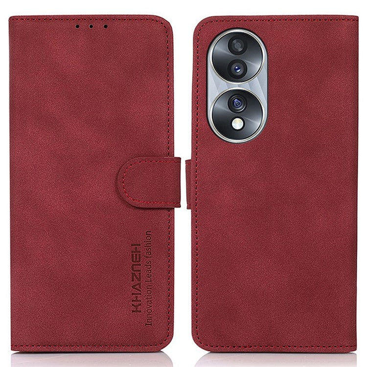 KHAZNEH For Honor 70 5G Textured PU Leather Phone Full Protection Case Magnetic Clasp Stand Wallet Cover - Red